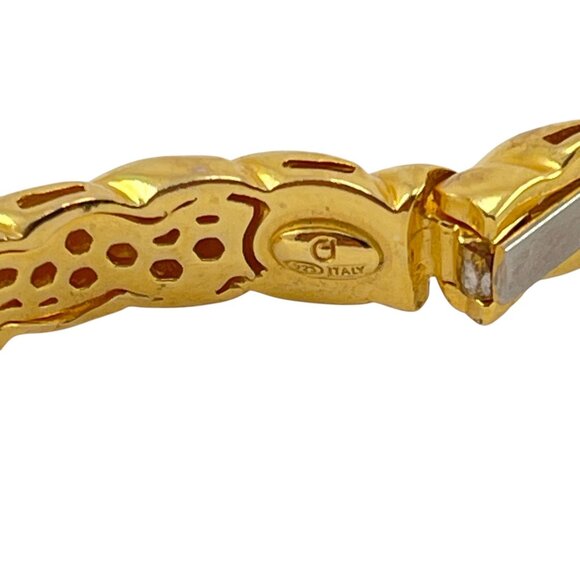 Gold Vermeil 925 Silver Twisted Cuff Bracelet With Diamond Accents Made In Italy - Picture 5 of 8